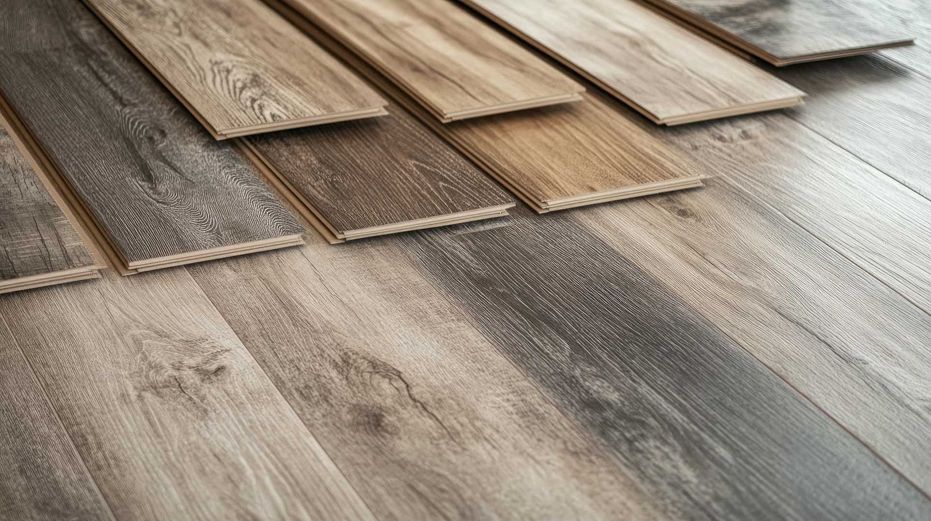 A bunch of wooden boards are stacked on top of each other on a wooden floor.