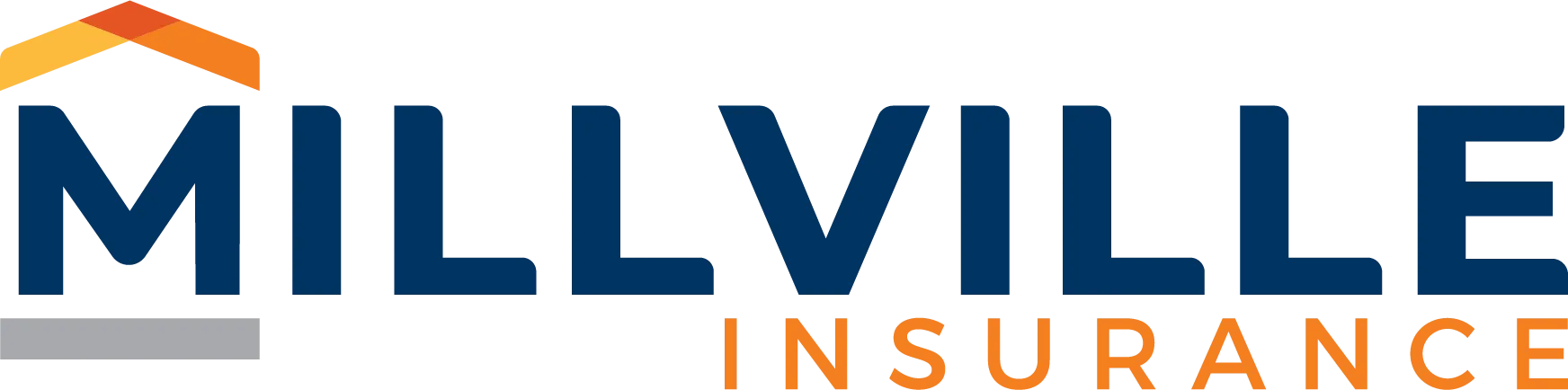 MILLVILLE Insurance logo in navy and orange with stylized roof icon