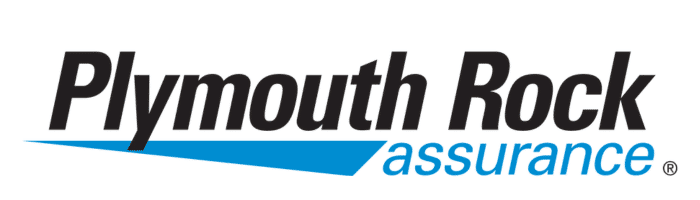 Plymouth Rock Assurance logo in black and blue text with a blue underline banner