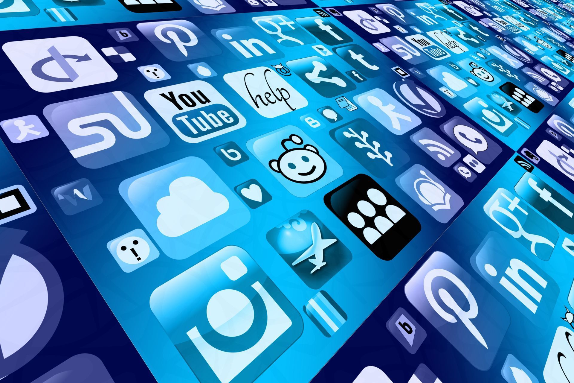 A collection of blue social media icons