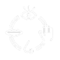 Cycle of vision: eye, hand clicking, pencil drawing, eye again.