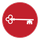 White key on red circle.