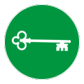White key on a green circle.