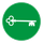 White key on green circle.