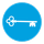 White key icon on a blue circle.
