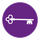 White key on a purple circle.