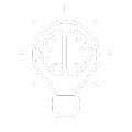 Brain-shaped within a lightbulb, with radiating lines; representing ideas and creativity.