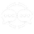 Two speech bubbles with three dots each, connected by curved arrows, symbolizing communication.