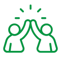 Two figures giving a high five, with bright lines emanating from their joined hands.