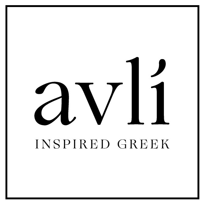 A black and white logo for a company called avli inspired greek.