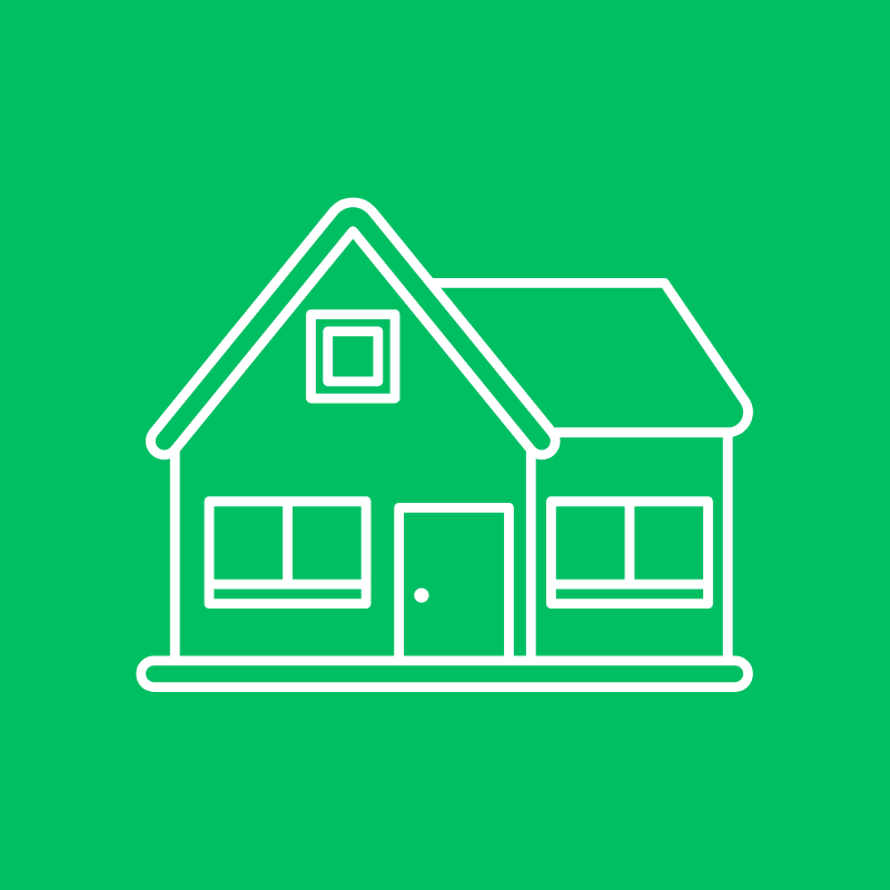 White house outline on green background for family assessment centre services