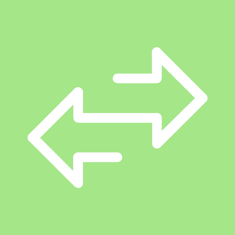 White two-headed arrow on a light green background showing residential assessment at a family assessment centre