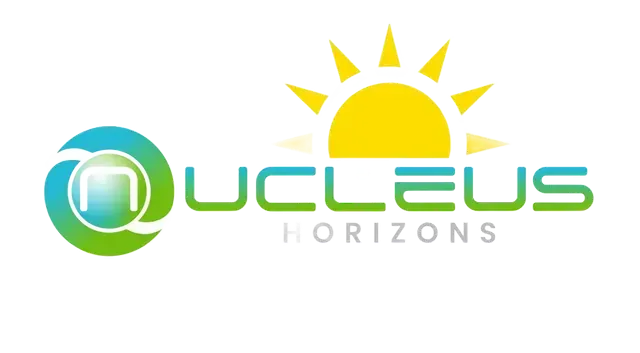 Nucleus Horizons family assessment centre logo with blue green sphere and yellow sun