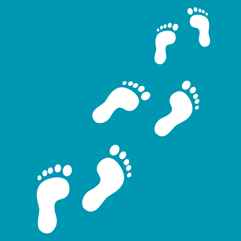 White footprints walking diagonally on a teal background showing assessment plans at a family assessment centre