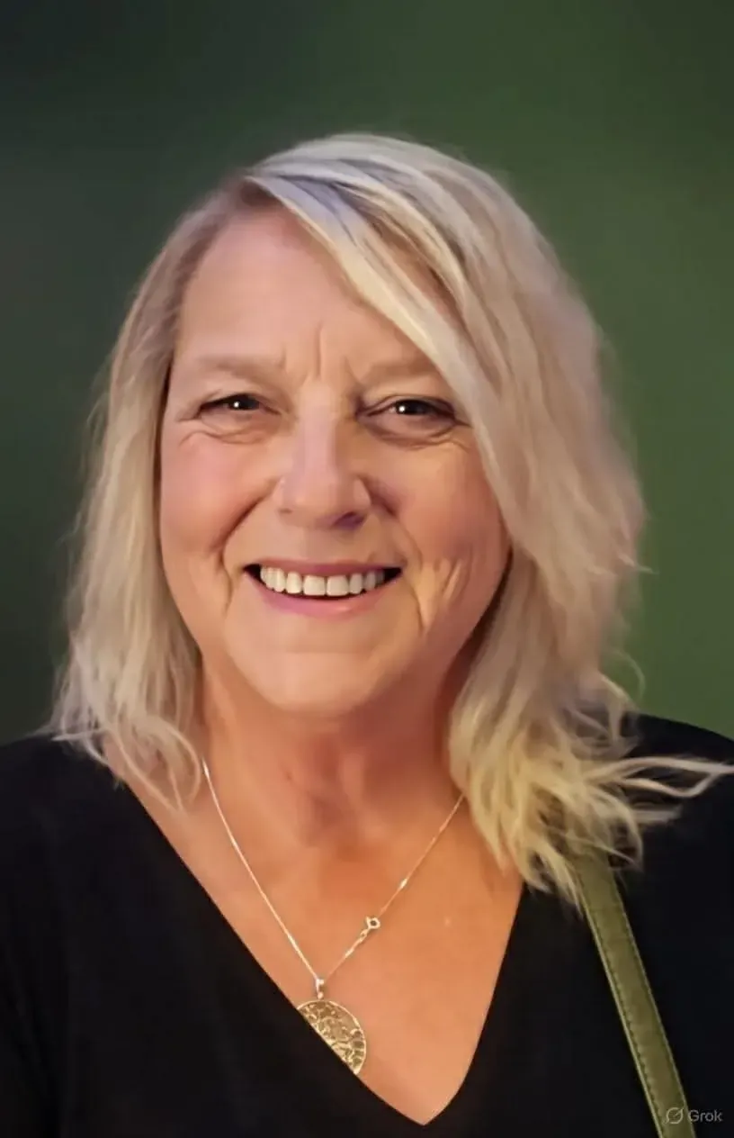 Smiling residential family assessment centre team member with blonde hair and black top