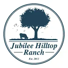 Jubilee Hilltop Ranch logo with blue tree silhouette and circular border, Est. 2012