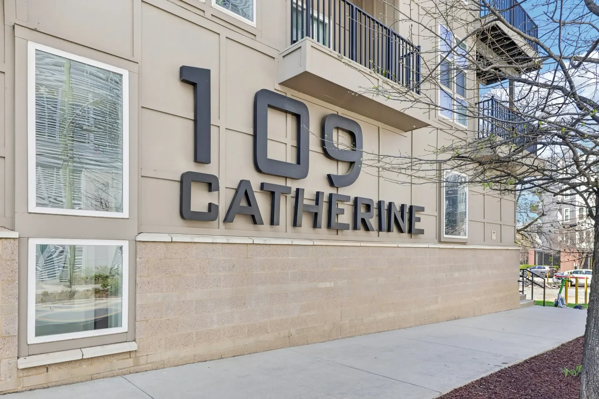 Building exterior signage for 109 Catherine.