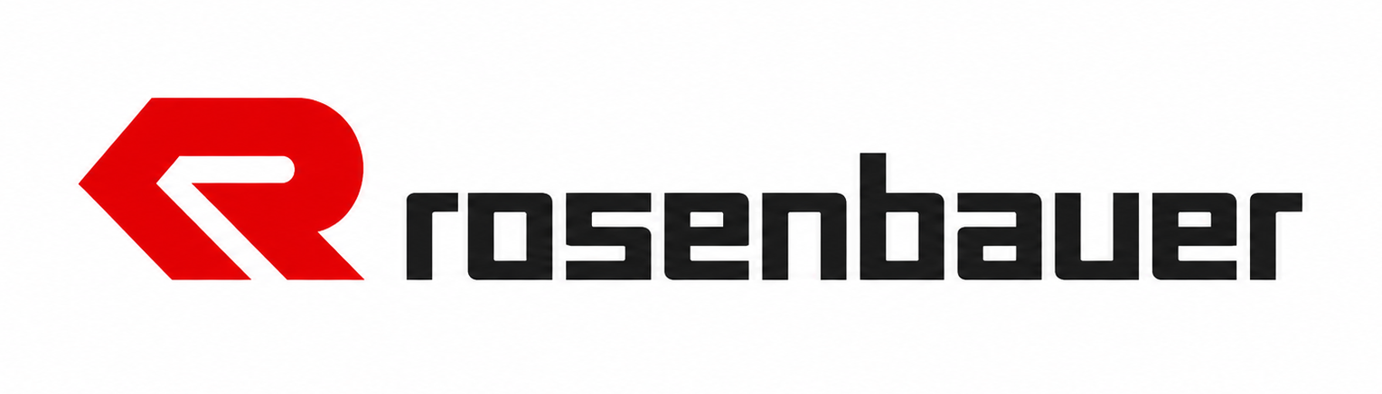 Rosenbauer logo with red stylized “R” and black wordmark on a white background