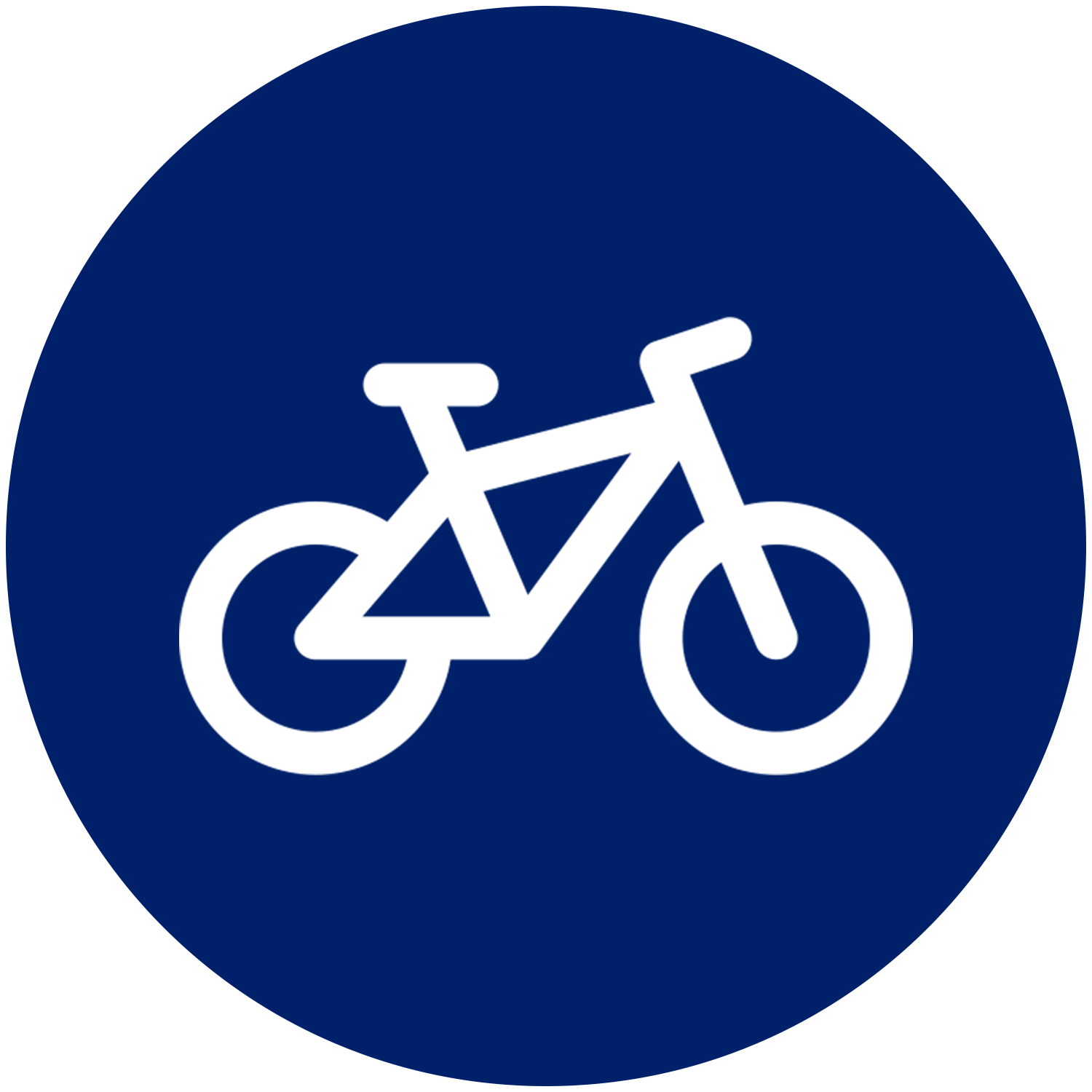 A white bicycle icon in a blue circle.
