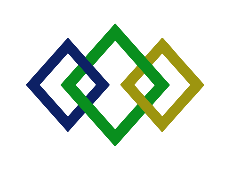 A blue green and yellow logo on a white background