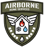 Airborne Home Services shield logo with winged house and flame, snowflake, and water drop icons