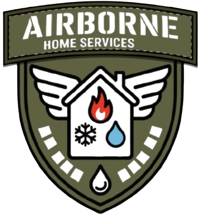 Airborne Home Services shield logo with winged house and flame, snowflake, and water drop icons