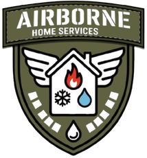 Airborne Home Services shield logo with winged house and flame, snowflake, and water drop icons