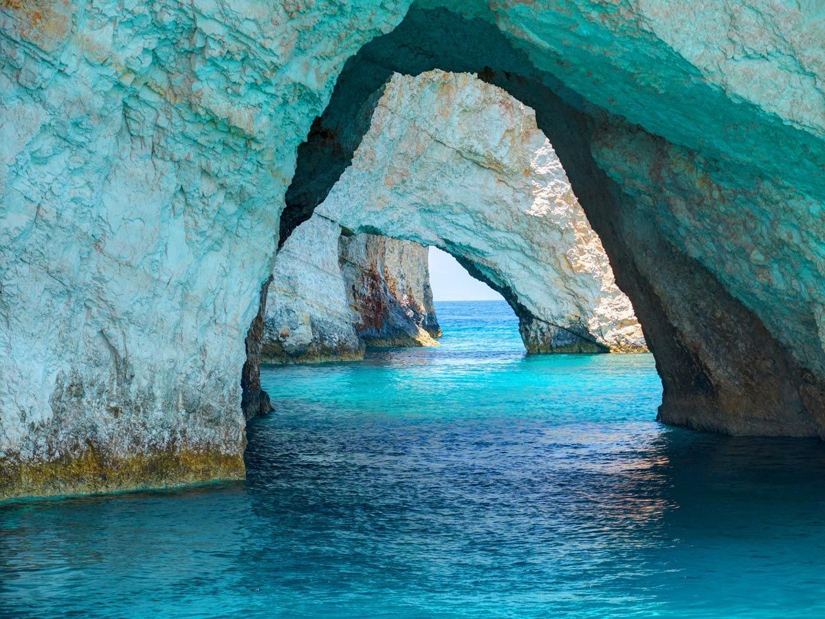 Turquoise sea cave at Paleokastritsa on Corfu, Greece