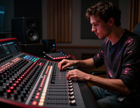 Music producer at mixing console