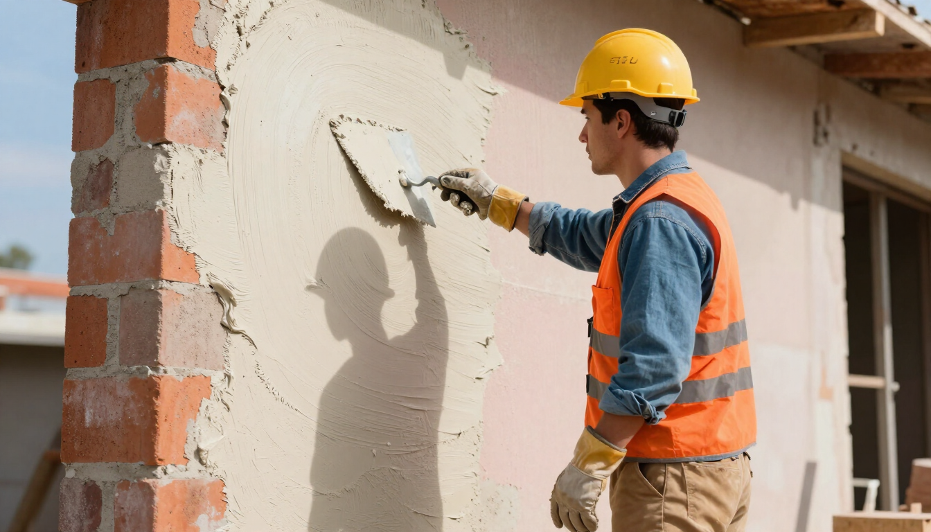Worker applying fresh stucco to an exterior wall during stucco service in Paradise, NV