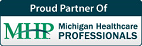 Proud Partner Of Michigan Healthcare Professionals logo with green MHP text on white background
