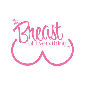 Pink logo reading “The Breast of Everything” with stylized breast outline and heart-like curves