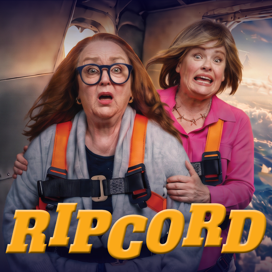 Two women strapped in a small plane, startled expressions, with “RIPCORD” text below