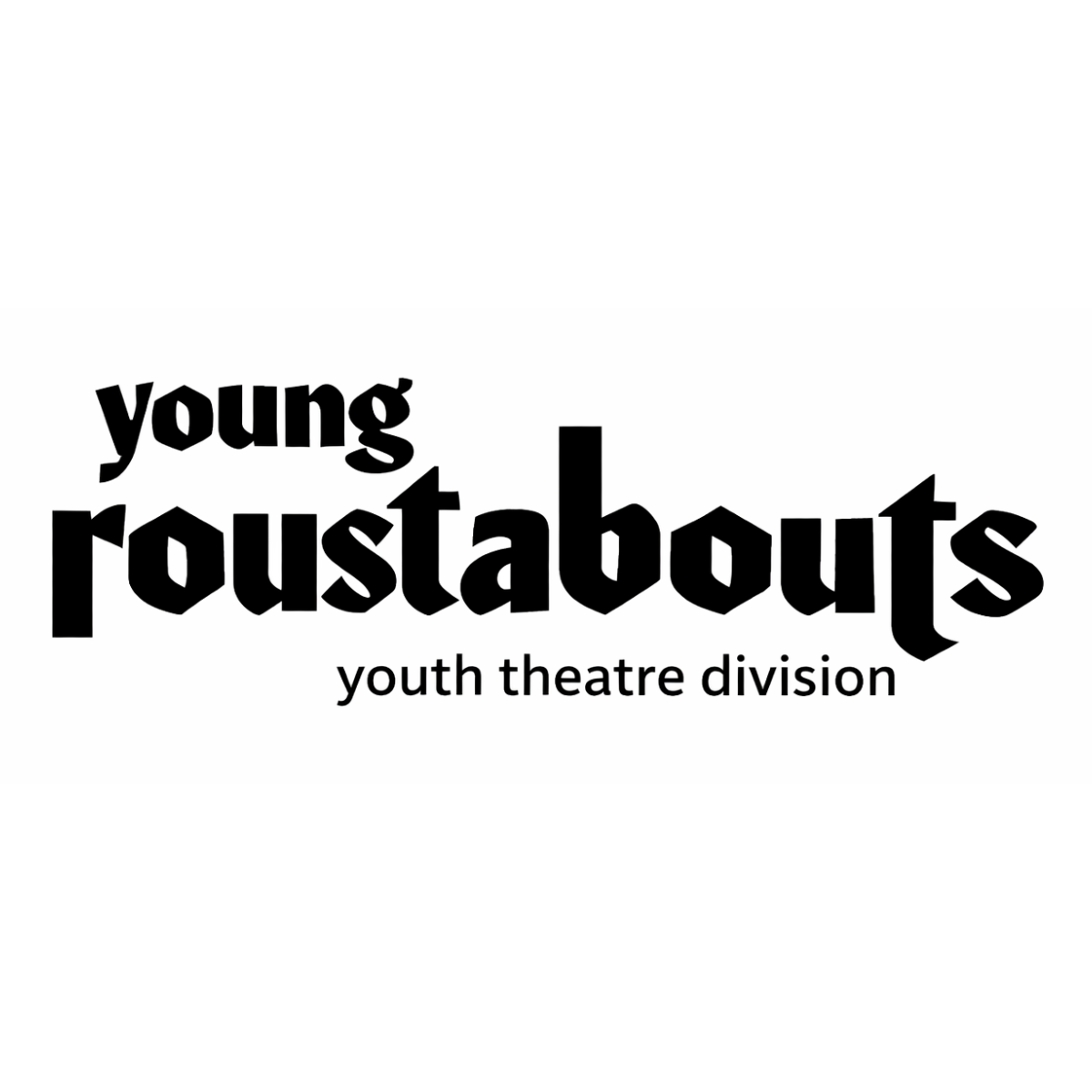 Logo for Young Roustabouts youth theatre division. Black text on white background.