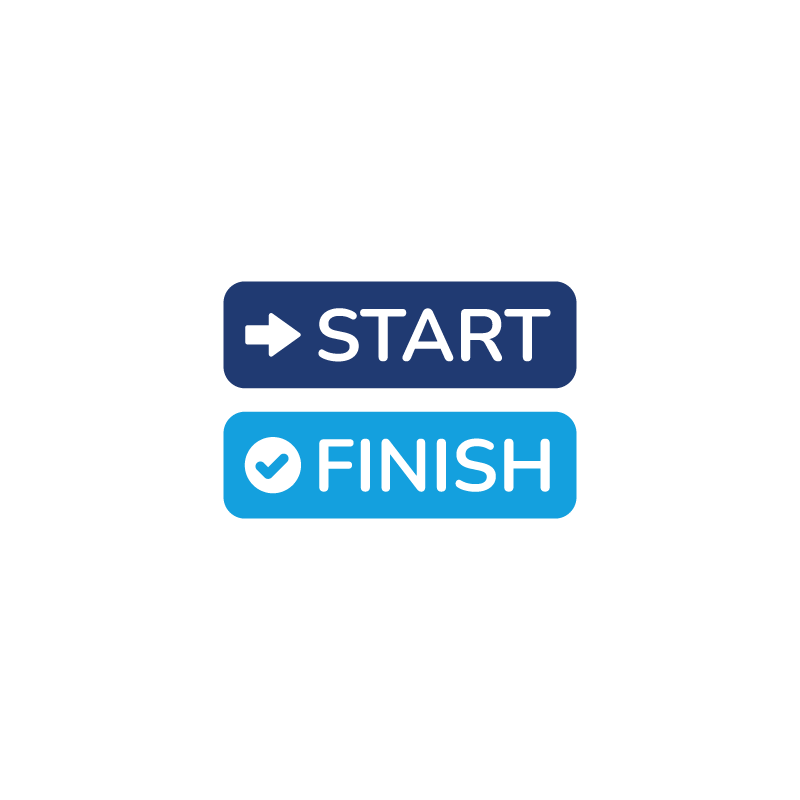 Two rectangular buttons, one dark blue with