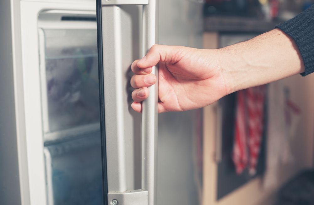 Hand Opening a Refrigerator Door, Visible Contents Inside, Kitchen Setting — SealTite in Terranora, NSW