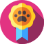 Pink app icon with a gold medal and dark paw print in the center
