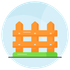 Orange wooden fence on green base inside a light blue circle icon