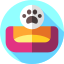 Blue square app icon with a white paw print over a multicolored bowl shape