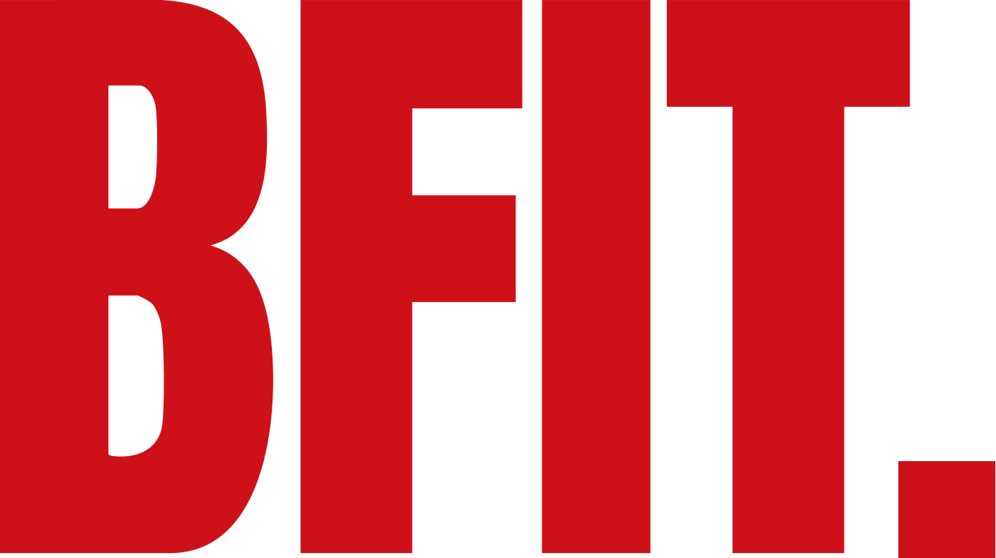 The bfit logo is red and white on a white background.