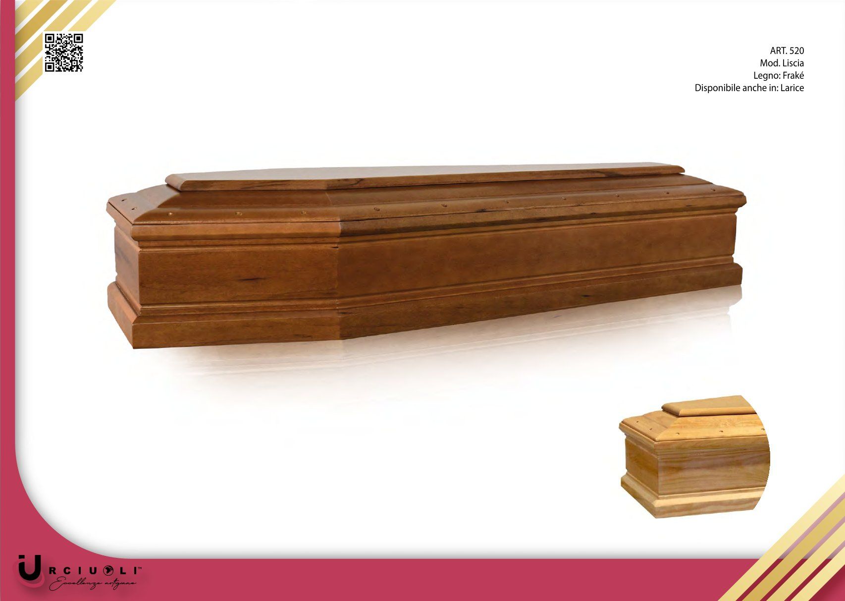 Bara in legno con coperchio a gradini, raffigurata su sfondo bianco.