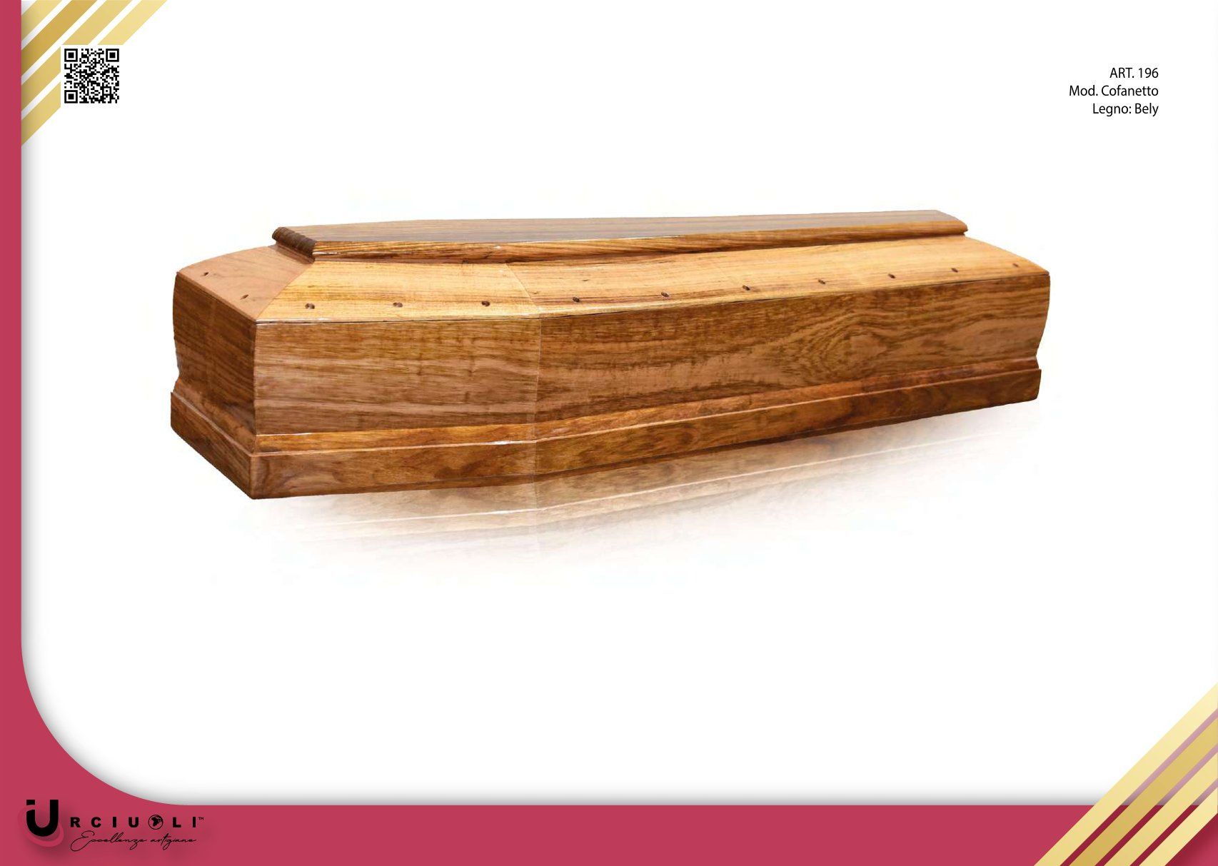 Bara in legno con coperchio marrone lucido su sfondo bianco.