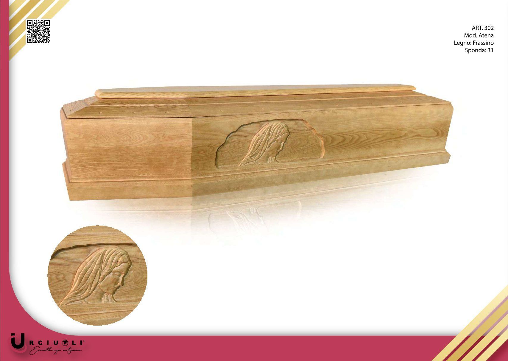 Bara in legno con intagli a forma di foglie, su sfondo bianco.