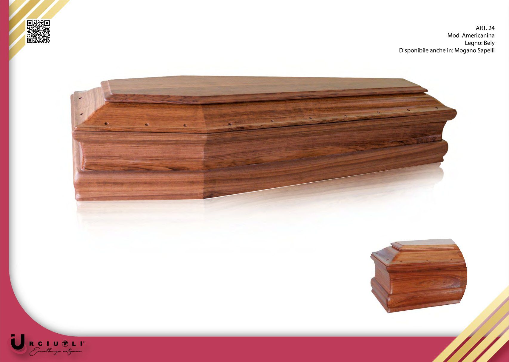 Bara in legno con coperchio a gradini su sfondo bianco