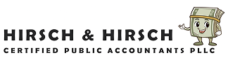 Hirsch & Hirsch Certified Public Accountants PLLC logo with a cartoon stack of dollar bills smiling and waving