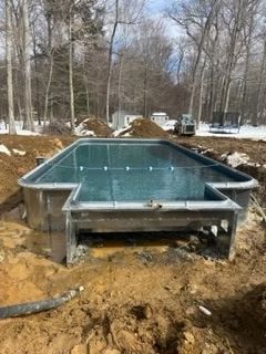Steel pool structure at a construction site