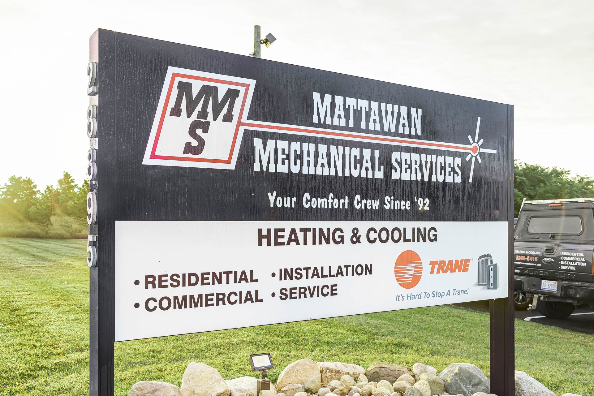 A sign that says mattawan mechanical services on it