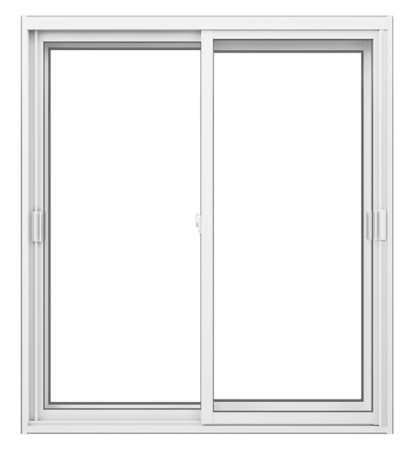 Fenêtre coulissante blanche à deux vitres sur fond uni