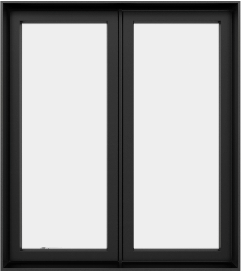 Black-framed double window with closed white panes