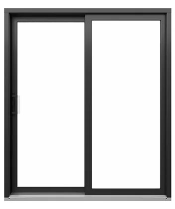 Porte coulissante en verre à cadre noir avec deux panneaux transparents et une cloison verticale centrale